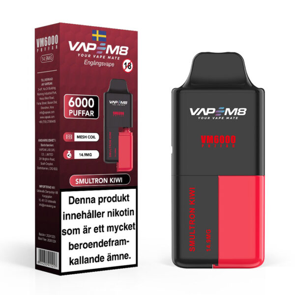 VapeM8-VM6000-14-9mg-engangs-vape-Smultron-kiwi vape 6000 puffar