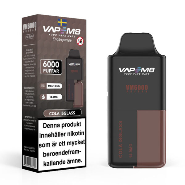 VapeM8-VM6000-14-9mg-engangs-vape-cola-isglass vape 6000 puffar