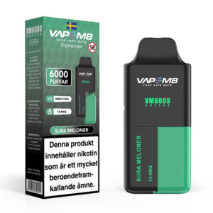 VapeM8-VM6000-14-9mg-engangs-vape-sura-meloner vape 6000 puffar