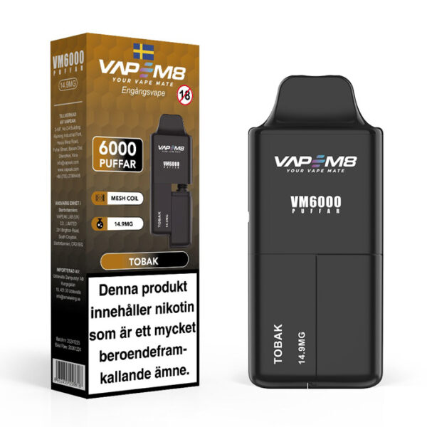 VapeM8-VM6000-14-9mg-engangs-vape-tobak vape 6000 puffar